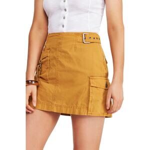 Free People Erika Utility Skirt Honey Babe Yellow Mini Skirt Size 4 New Cargo
